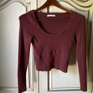 Abercrombie & Fitch Ribbed Long Sleeve Corset Scoop Neck Sweater Burgandy